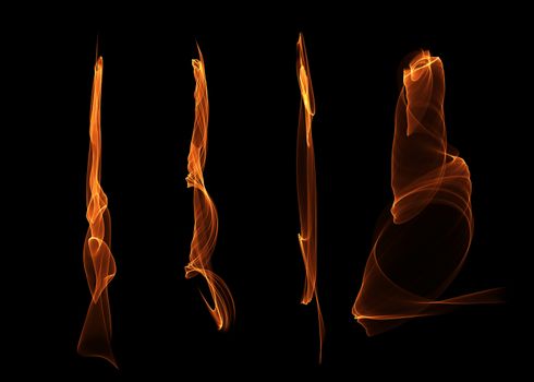 set of four abstract red smoke over black background.