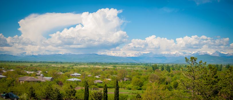 Panoramic view of the Caucasus mountains in Georgia