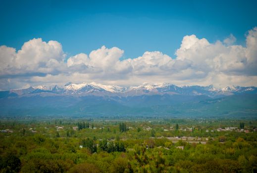 Panoramic view of the Caucasus mountains in Georgia