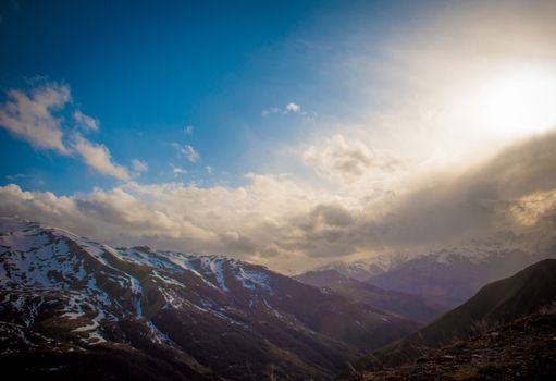 Panoramic view of the Caucasus mountains in Georgia