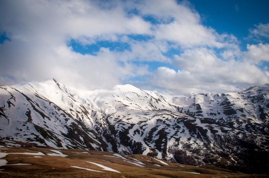 Panoramic view of the Caucasus mountains in Georgia