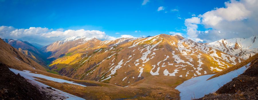 Panoramic view of the Caucasus mountains in Georgia