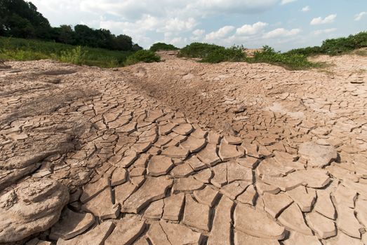 Cracked dry land without water