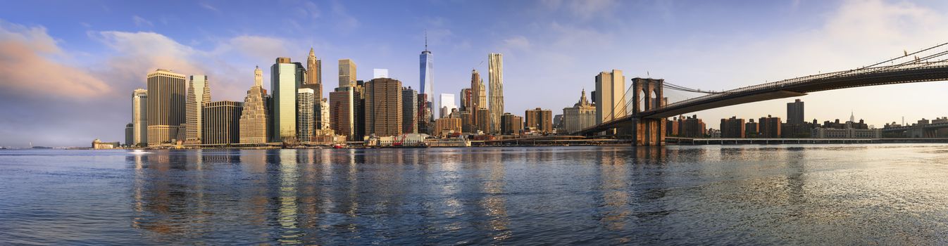 Lower Manhattan skyline. Giant panoramic view USA