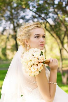 Portrait of a beautiful smiling happy bride. Wedding concept