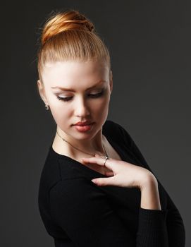 Portrait of a adorable sexy red-haired girl with plump lips. Natural Lip Plumper