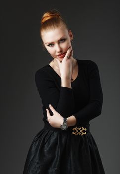 Portrait of a adorable sexy red-haired girl with plump lips. Natural Lip Plumper.