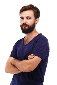 Portrait of a young bearded man isolated on white background