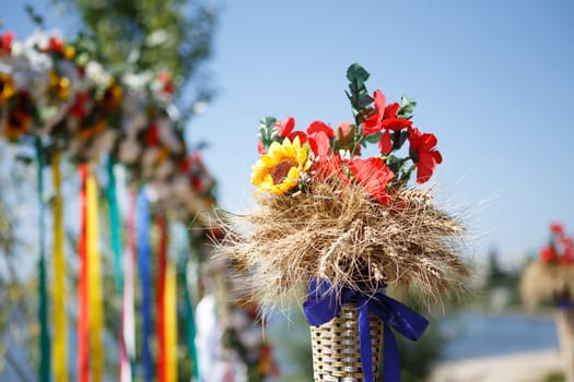 Traditional ukrainian wedding decorations outdoors