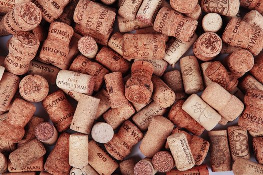 Closeup pattern background of many different wine corks. Close-up of group of wine corks