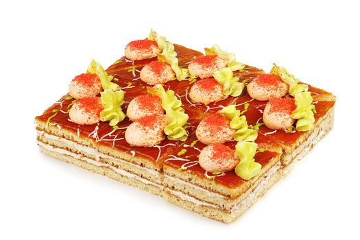 marmalade cake decorated with cream berries isolated on white background