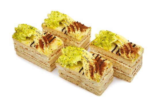 biscuit cake decorated with cream banana isolated on white background