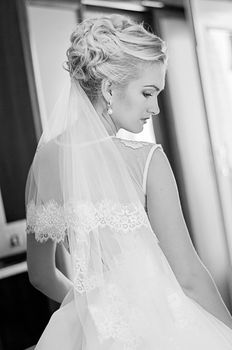 Portrait of self-confident bride. Black and white photography
