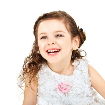 Little girl having fun laughing Isolated on white background