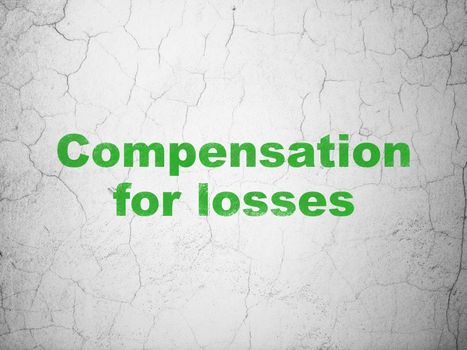 Currency concept: Green Compensation For losses on textured concrete wall background