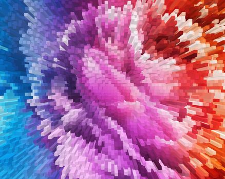 Impressionism painting with extrusion effect, colored floral background, bright colorful abstract, extrusion blocks and pyramids, the gradient for the background and texture, 3D extrusion floral pattern