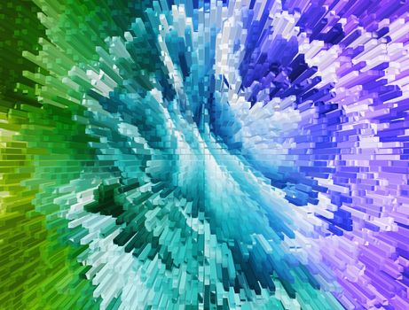 Impressionism painting with extrusion effect, colored floral background, bright colorful abstract, extrusion blocks and pyramids, the gradient for   background and texture, 3D extrusion floral patternrn