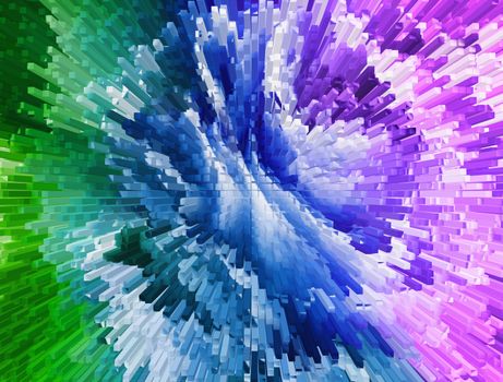 Impressionism painting with extrusion effect, colored floral background, bright colorful abstract, extrusion blocks and pyramids, the gradient for   background and texture, 3D extrusion floral patternrn