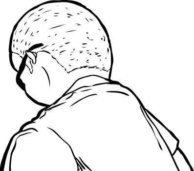 Outline of mature man in sunglasses from rear view looking downward