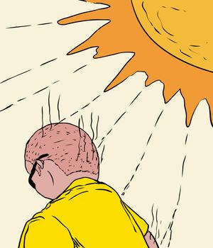 Illustration of man with back of head and arm getting sunburned