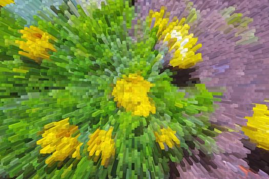flowers with effect extrusion, extrusion floral background, bright colorful abstract, blocks and pyramids