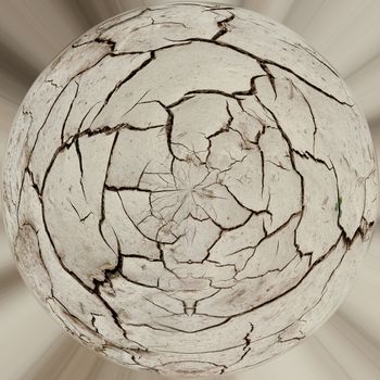 Planet ball of grunge mud cracks texture, dry cracked earth. Little planet ecology concept. Tiny dry planet projection 