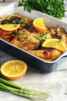 Chicken breast baked with oranges in the oven