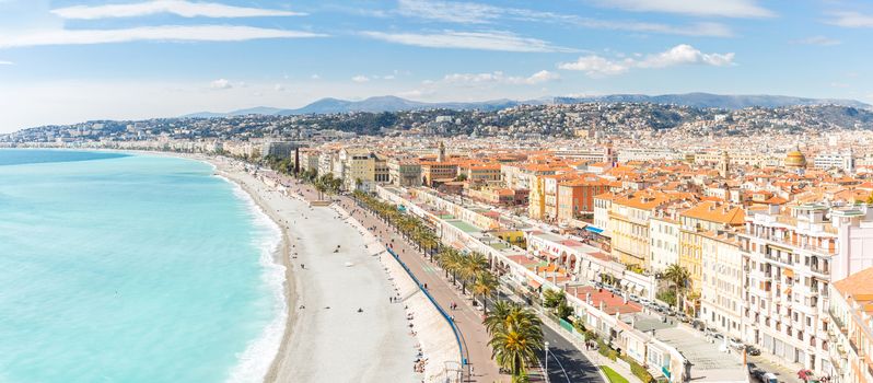 Nice Cote d'Azur Riviera France with mediterranean beach sea Panorama