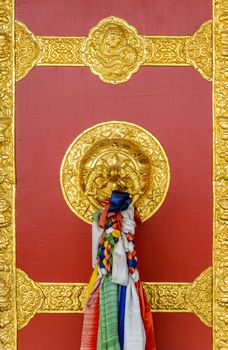 Buddhist monastery door detail in Nepal