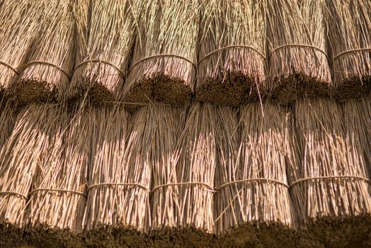 Close up straw background. Texture of thatch roof.