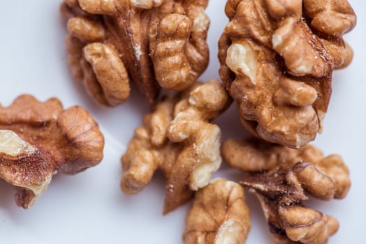 Close-up walnut on a white background.