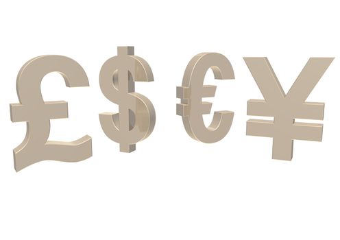 International economy currency units: pound, euro, dollar, yen