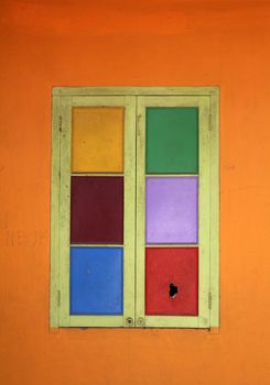 Colorful window in Shishu Bhavan, one of the houses established by Mother Teresa and run by the Missionaries of Charity in Kolkata, India on February 11, 2014.