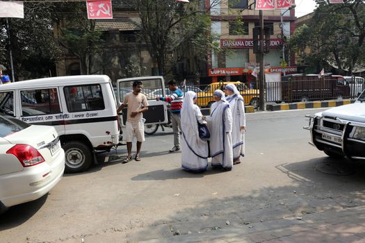 Sister of Missionaries of Charity at the streets of Kolkata, India on February 10, 2014.