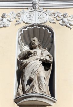 Jesus Christ Savior on the portal of Holy Cross, parish Church of the Immaculate Conception of the Virgin Mary in Lepoglava, Croatia