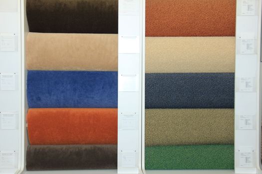 Carpet swatches in an interior decoration shop