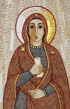 Virgin Mary, mosaic, Chapel in monastery of the Sisters of Charity of St. Vincent de Paul in Rijeka, Croatia on May 06, 2013