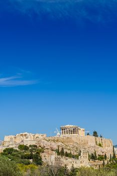 Ancient Acropolis during daytime. Athens Greece. Lot of copyspace.