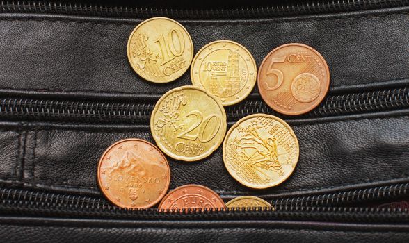euro cents a black purse, currency, money, 
