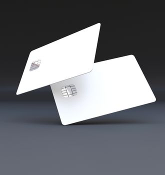 White plastic credit cards, Mockup, dark,black background,3D rendering