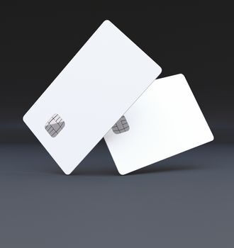 White plastic credit cards, Mockup, dark,black background,3D rendering