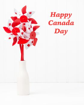 Pinwheels with a Canadian motif arranged in a vase like flowers.