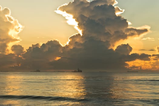 Morning at golden hour dramatic cloudy sky