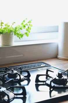 close up image of Gas stove in the kitchen,Interior of rural kitchen
