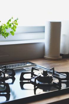 close up image of Gas stove in the kitchen,Interior of rural kitchen