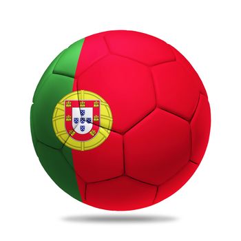 3D soccer ball with Portugal team flag, isolated on white