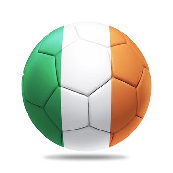 3D soccer ball with Ireland team flag, isolated on white