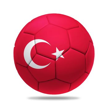 3D soccer ball with Turkey team flag, isolated on white