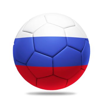 3D soccer ball with Russia team flag, isolated on white
