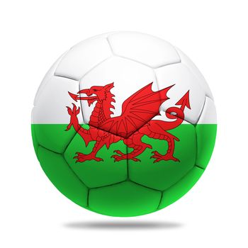 3D soccer ball with Wales team flag, isolated on white